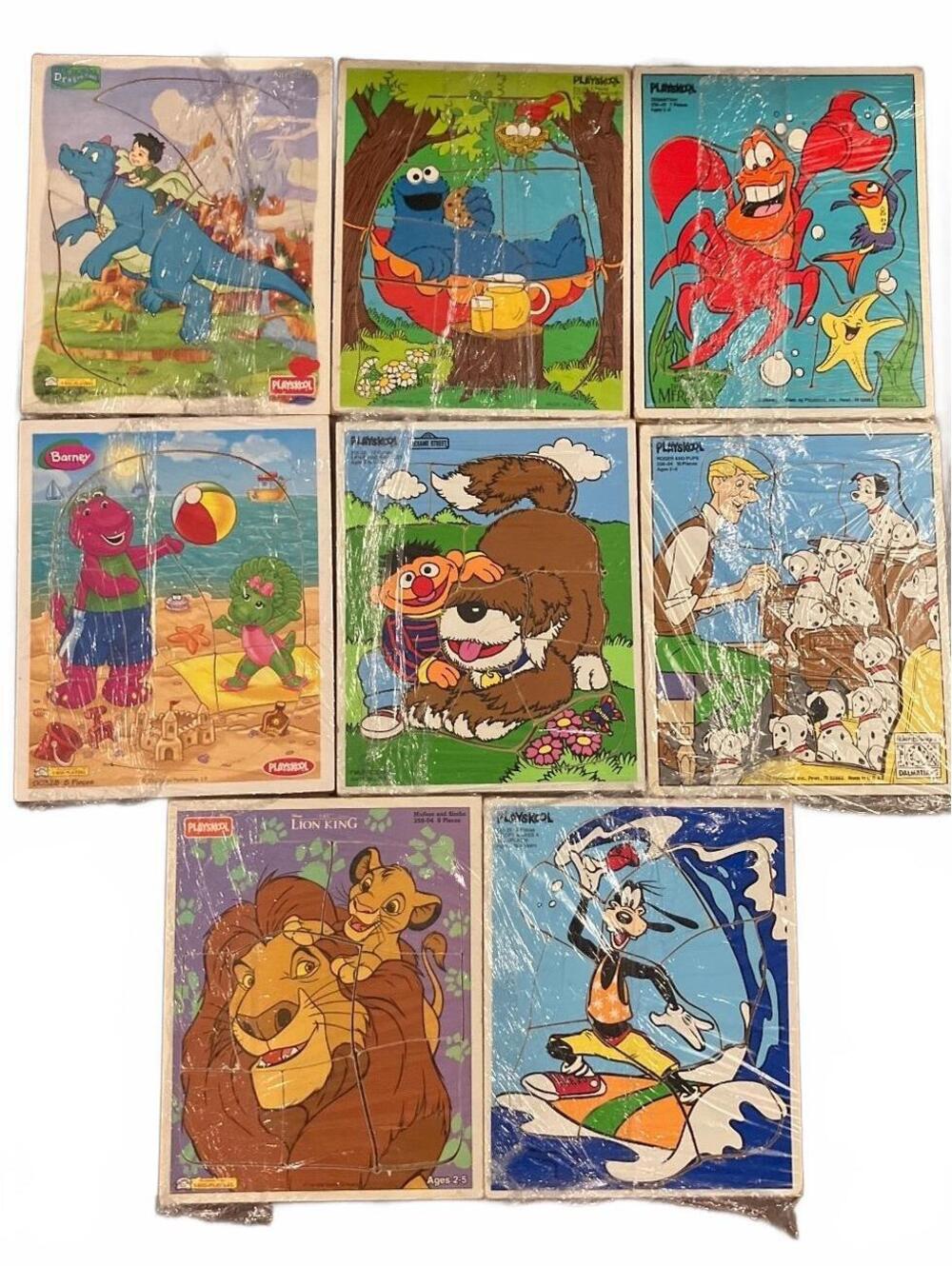 VTG Playskool Puzzle Lot of 8 Disney Barney Dragon Tales Sesame Street Muppets
